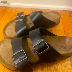 Black leather silver big buckle size 38